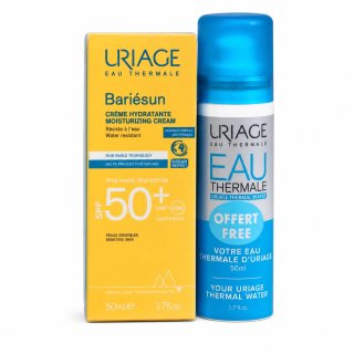 Uriage Bariésun sada pro dokonalé opálení Moisturising Cream SPF 50+ + Eau Thermale Thermal Water 2 x 50 ml
