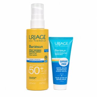 Uriage Bariésun sada pro dokonalé opálení Invisible Spray SPF 50+ + After Sun Repair Balm 200 ml + 50 ml